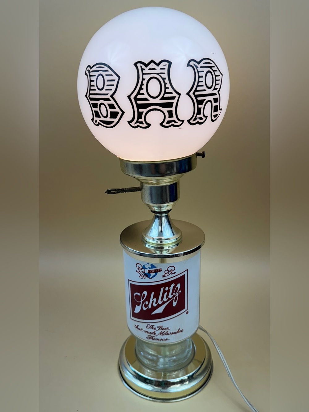 RARE Vintage Schlitz Beer Glass Bottle Lamp - Official Bar Display